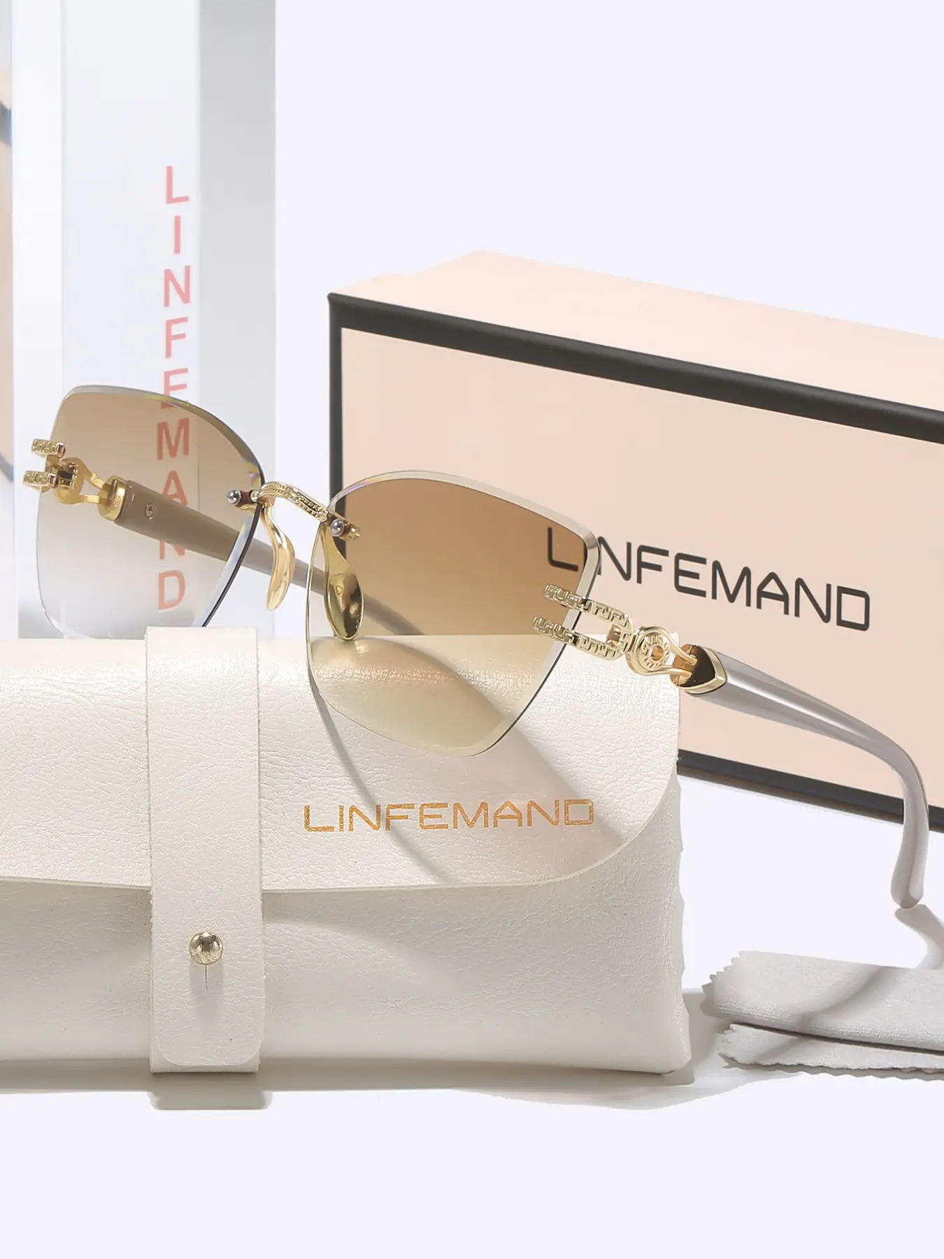 Linfemand Unisex Luxury Frameless Gradient High Quality Stylish UV400 Sunglasses, Unique Metal Craft Decorative Temples, Summer Party Gift, Trendy Sunglasses, Rimless Sunglasses