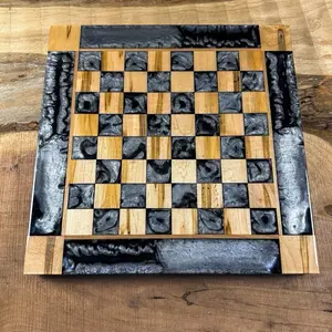 Black Onyx Silver Maple Wood Chess Board (INCLUDES PIECES)
