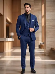 Men’s solid-color three-piece suit set — slim fit, professional attire for interviews and job hunting; formal business suit set