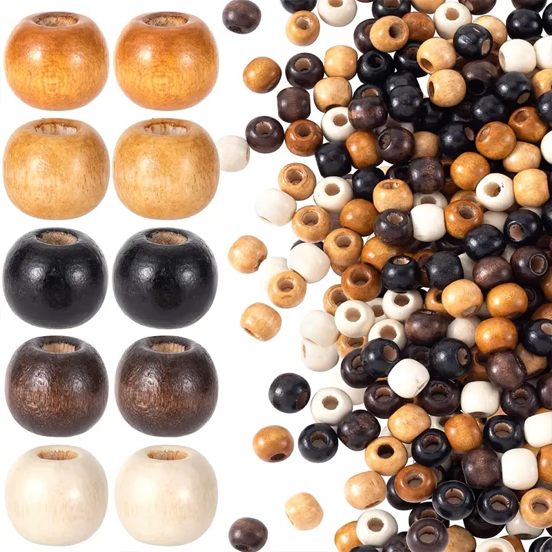 100pcs Large Hole Wooden Beads for Crafts, Vintage Round Natural Wood Spacer Beads, 5 Colors 9x10mm DIY Jewelry Making Hair Necklace Bracelet Decor Jewelry Making Kit, Bead Assortment, Bead Set, Beading Supplies, Jewelry Making Supplies