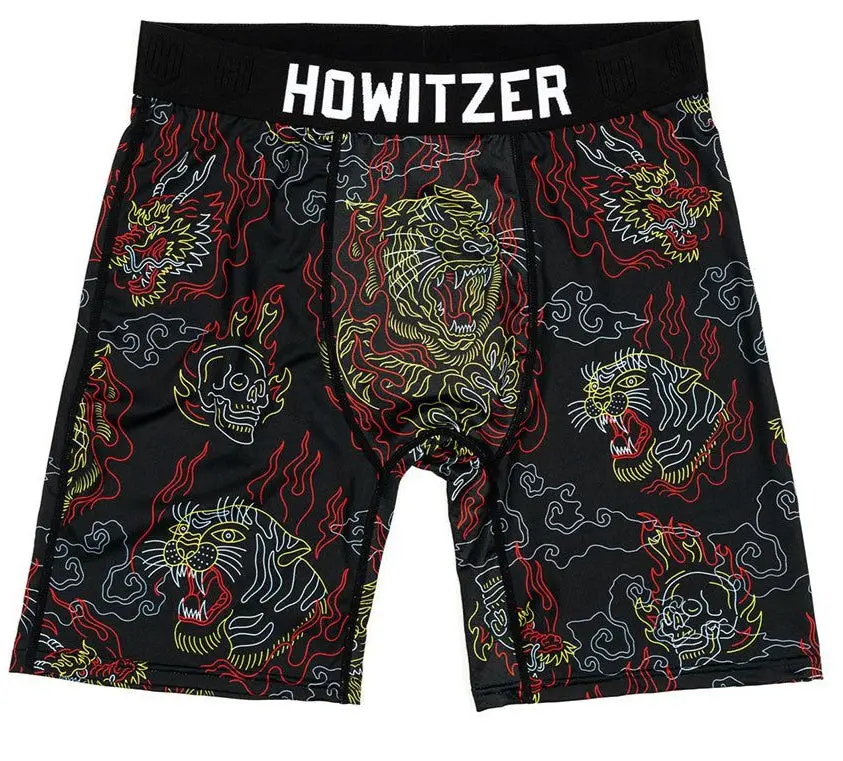 Howitzer Men's Neon Rager All Over Print Boxer Briefs, Mid Waist Breathable Polyester Spandex with 4-Way Stretch, Clothes, Soft, Cv7382-Bk, Four-Way Stretch
