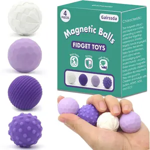 Stylish Magnetic Sensory Fidget Balls, 4 Pack Multi-Color Tactile Texture Fidget Toys for Adult & Teens, Silent Stress Relief Desk Toy, Weighted Magnetic Fidgets, Anxiety Calming Down