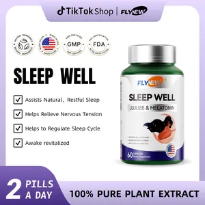 Flynew Sleep Well | Jujube Date Seed Extract, L-Theanine, Passion Flower Extract, Melatonin | Made in USA | 60 Capsules Dietary Supplement