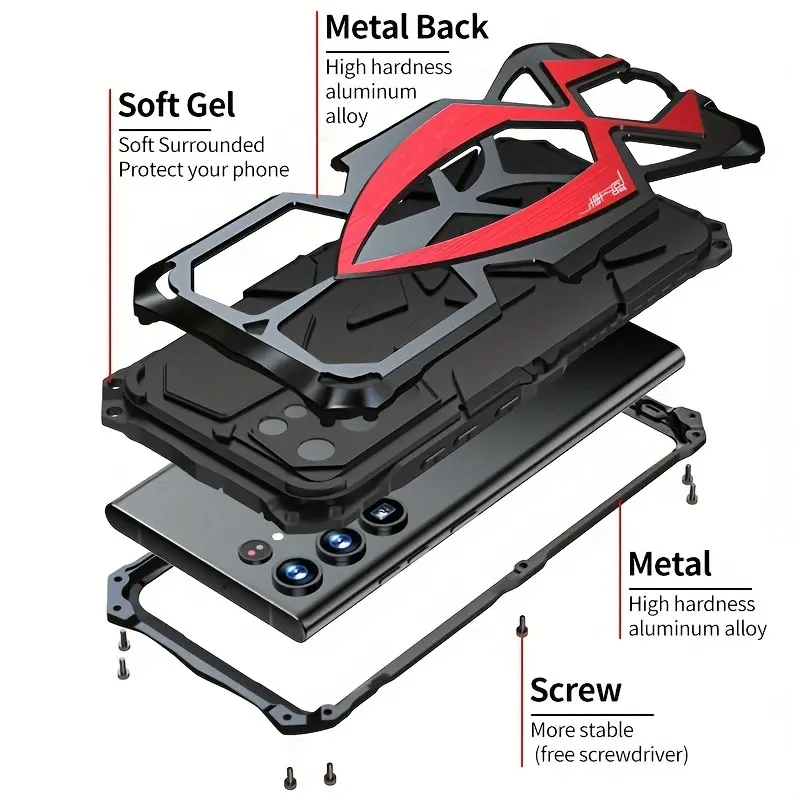 for Samsung Galaxy S26 S25 S24 S23 S22 Ultra S21+ A72 A52 Case Drop Protection Phone Case Ultra-Durable Phone Case - Lanyard Equipped, Shockproof, and Scratch-Resistant Aluminum Alloy Protective Frame Case - Durable, Lightweight, Sleek Design
