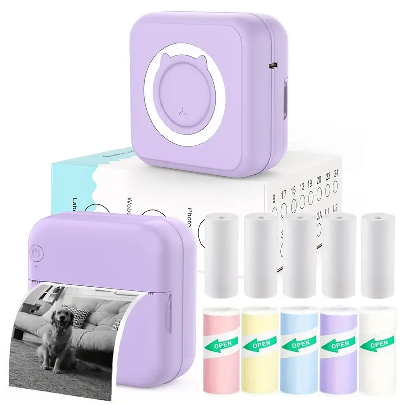 Mini Sticker & Label Printer, Portable Inkless Thermal Printer, Free-Cut Pocket Printer, Portable Handheld Printer for DIY Scrapbooks, Photos, Pictures & Memos, Thermal Label Machine, Compatible with iOS & Android