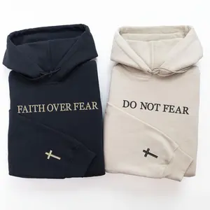 Faith Over Fear & Do Not Fear Graphic Hoodie - Sweatshirt, Custom Graphic Sweatshirt, Cross On The Sleeve, Couples Gift, Birthday Gift, Gift For Him, Gift For Her, Christian Shirt, Full Size, Full Color