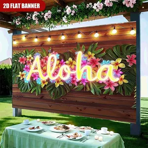 2D 1pc Tropical Hawaiian Banner, High-Definition Print, Neon Aloha Letters, Indoor Outdoor Party Backdrop, Vibrant Tropical Theme Decor, Party Decorations Banners