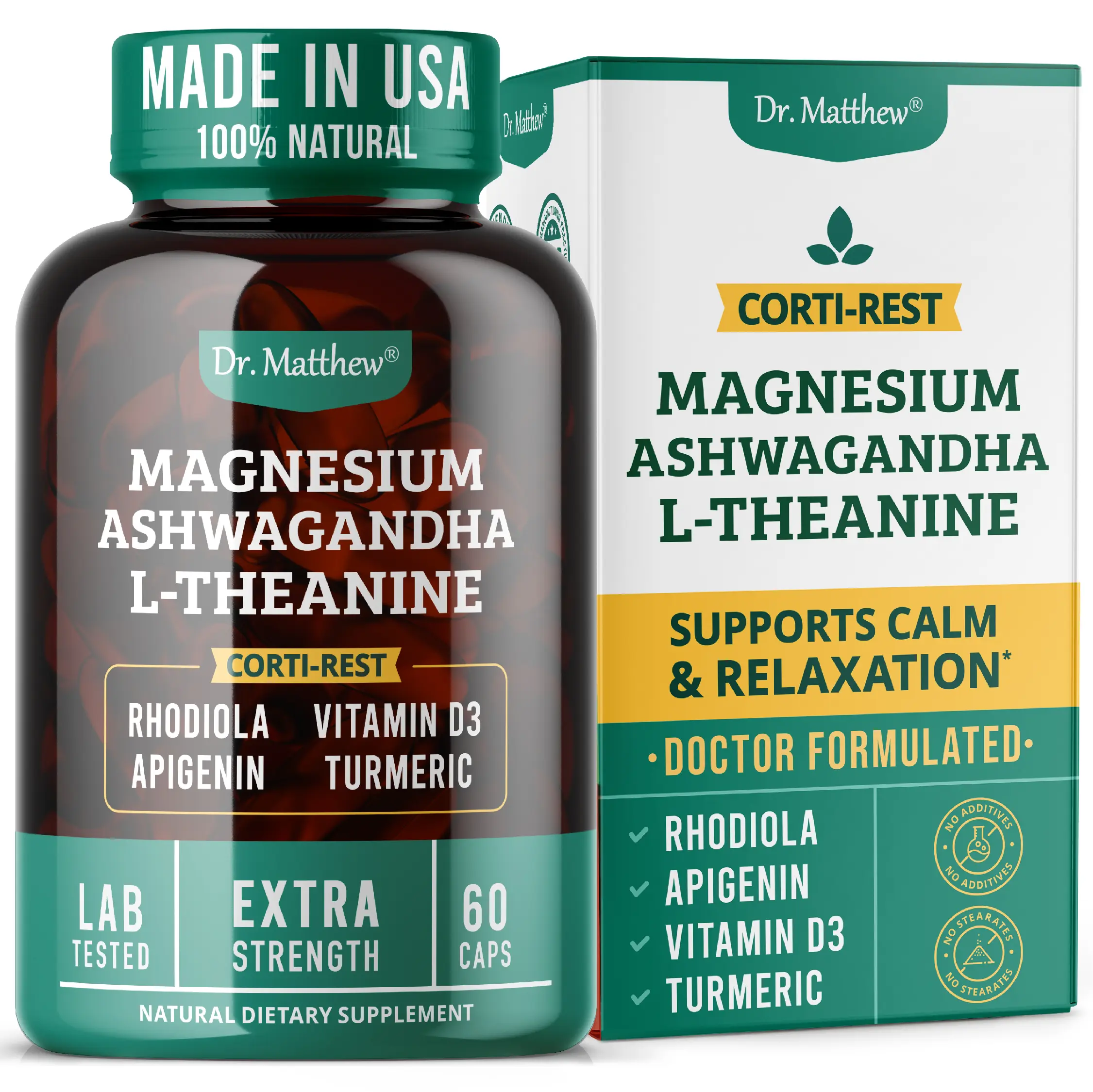 Dr. Matthew Corti-Rest Extra Strength Magnesium Ashwagandha L-Theanine Supplement for Mood Balance Calmness Restful Sleep & Relaxation Vegan Formula Made in USA - Healthcare