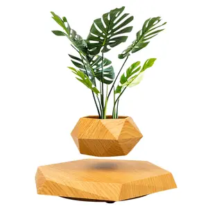 MAGECMOON Magnetic Levitation Plant Pot - Black Wood Grain White Marble Pot with Unique Levitation Effect for Air Plants & Bonsai - Home & Garden Decor - Perfect  Gift for Plant Lovers