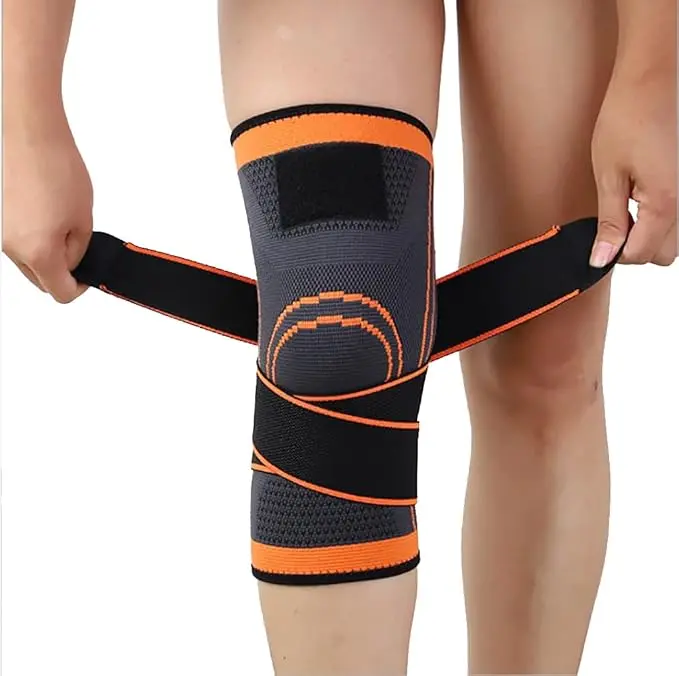 3D Knitting Technology Nylon Blend Knee Brace with Adjustable Straps for Men & Women, Compression Sleeve for Arthritis Pain, Meniscus Tear, Wrestling, Fitness, Hiking, Hand Washable