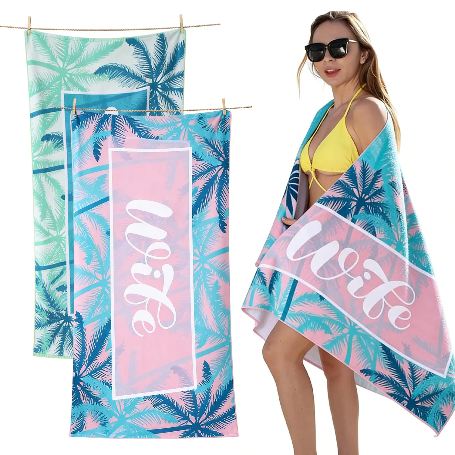 Microfiber Beach Towel, Large Tropical Quick Drying Swim Towel for Pool & Travel, Sand-Free and Lightweight - 27.5"x59", Quick Drying Towels travelessentials