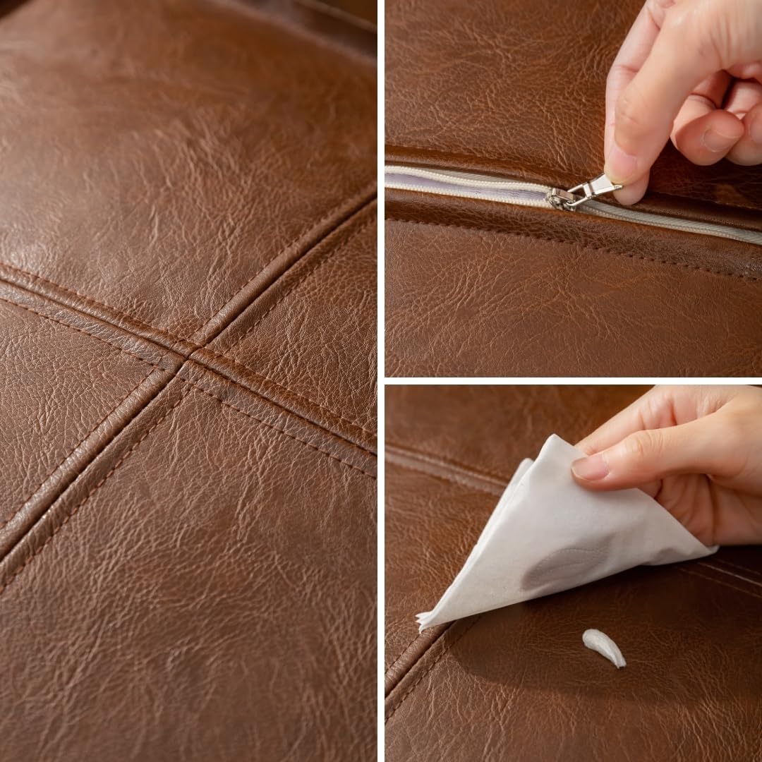 15.7 Inch Square Storage Ottoman Cover, Unfilled Soft Bean Bag Footstool, Artificial Fabric Futon Cover for Home Living Room Bedroom (Cover Only)