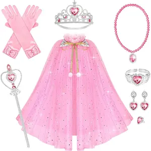 P-JLY06   10 Pieces Princess Cape Set Dress up Clothes for Little Girls Party Cosplay Cloak with Jewelry Tiara Crown Wand Gloves