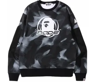Bape Stroke Camo Black Relaxed Fit Crewneck Sweater Size Small