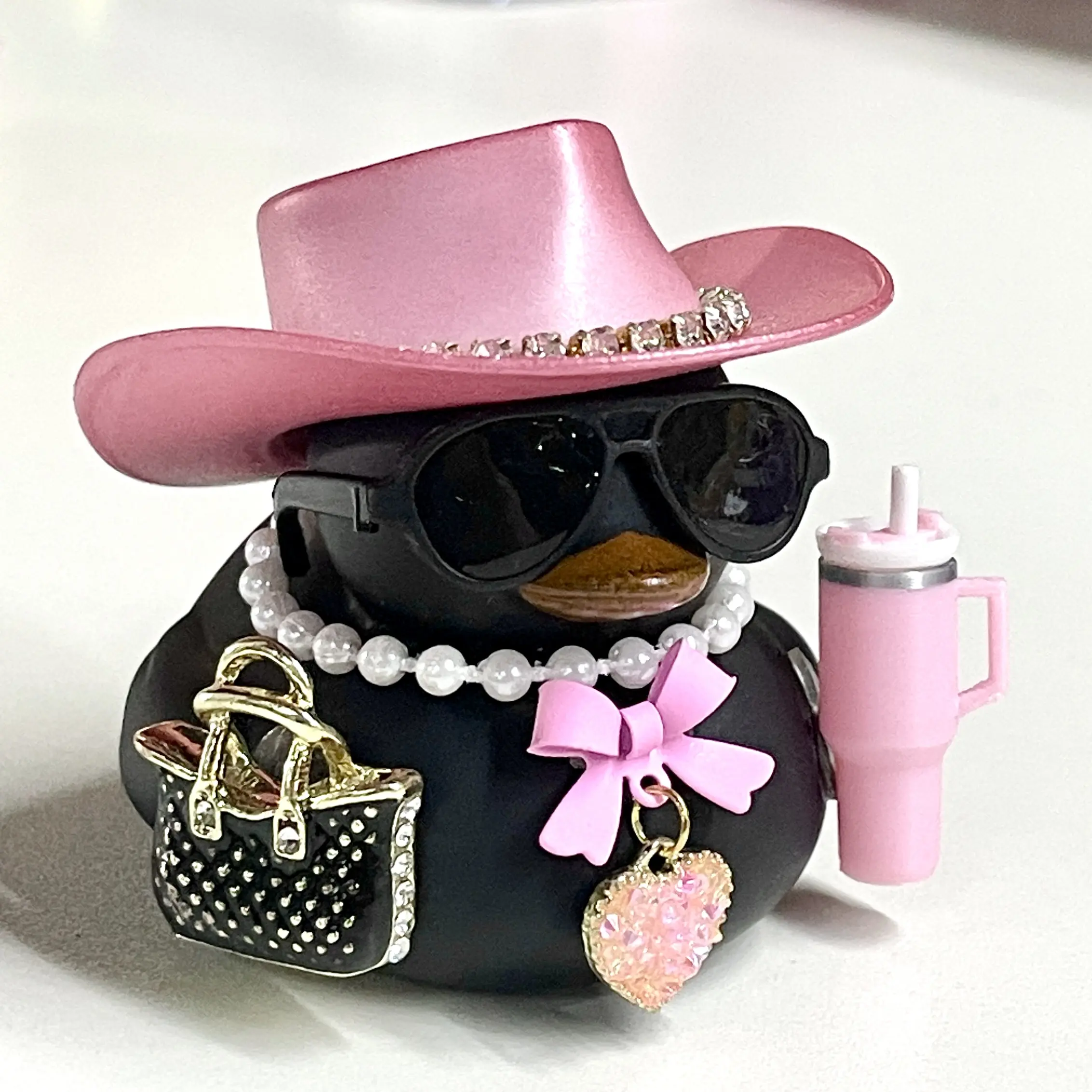 black white duck design car ornament, vehicle decoration accessory, essential for cars, casual vacation-style duck car decor, motorcycle and bicycle interior accessories