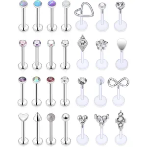 16G Lip Rings Stainless Steel Tragus Helix Conch   Snake Bite  Monroe Lip Rings Labret Medusa Cartilage Lobe Earrings Studs   6MM 8MM 10MM  28 count