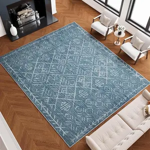 Belffin Washable Area Rug for Living Room, Large Moroccan Boho Rug with Non-Slip Backing, Stain Resistant Floor Carpet for Living Room, Dinning Room, Bedroom
