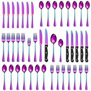 48-Piece Rainbow Silverware Set  for 8, with Steak Knife, Flatware Tableware Set, Food-Grade Stainless Steel Cutlery Set, Mirror Polished Utensils Set, Include Spoon, Fork for Home Kitchen Restaurant