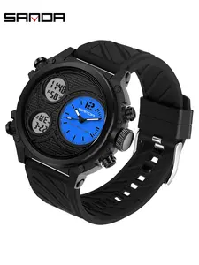 Men's Dual Display Digital Watch, Waterproof Wrist Watch, 50m Waterproof, Shockproof, Luminous, Dual Time, Stopwatch, Alarm, 12/24h, Silver Color, Digital Wristwatch, Waterproof Watches