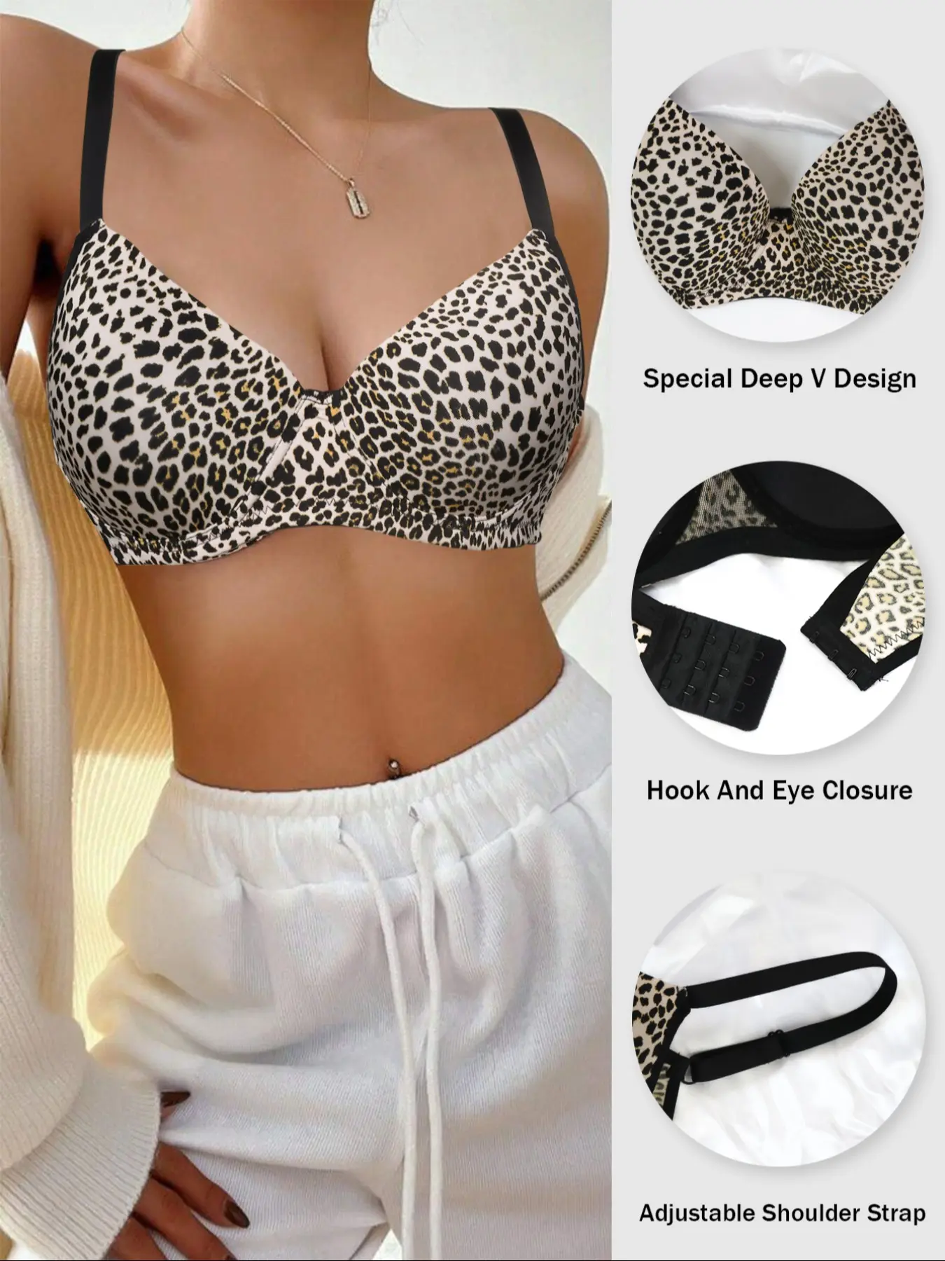 Cheetah Print Push-Up Bra, Sexy Comfortable Adjustable Straps, Easy Shape Shaping, Perfect for Daily Wear and Parties, Leopard Print, Adjustable Bras