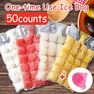50 Counts Easy-Pour Ice Cube Bags, Disposable Freezer Bags for Fast Ice Making