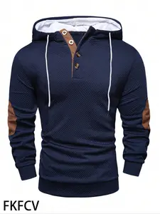 Men's High-Quality Hooded Sweatshirt, Colorblock Texture Half-Zip Pullover, Long Sleeve Casual Fitted H-Type, Spring & Fall