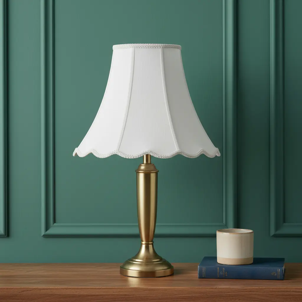 HomeRoots 654724 12x16x16 in. White Linen Piped Bell Lamp Shade - Linen Fabric Lighting Accessory for Bedroom Table Use