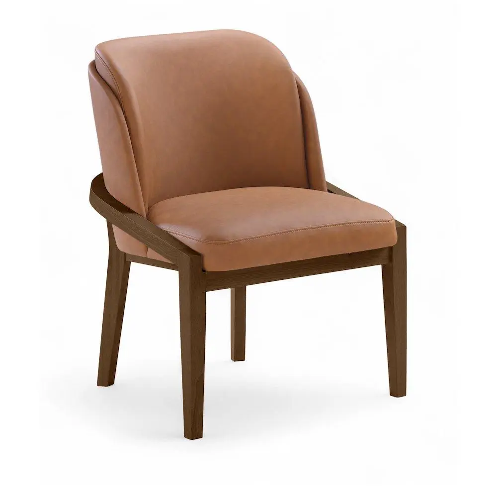 Navo Cognac Vegan Leather Upholstered Indoor Dining Chair - Sturdy Rubberwood Frame