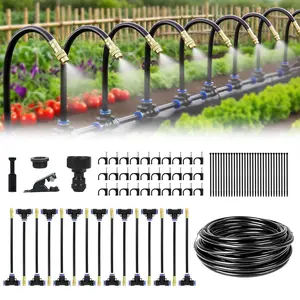 Automatic Drip Irrigation Kit - 50FT with Tool-Free Quick Connectors, 15 Copper Atomizing Nozzles & 360? Bendable  for Garden, Greenhouse, Lawn,