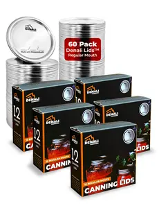 60 Denali Canning Lids (Regular Mouth) - Upgraded Anti-Rust Stainless Steel 24-Month+ Long Lasting Seals - USA Small Business