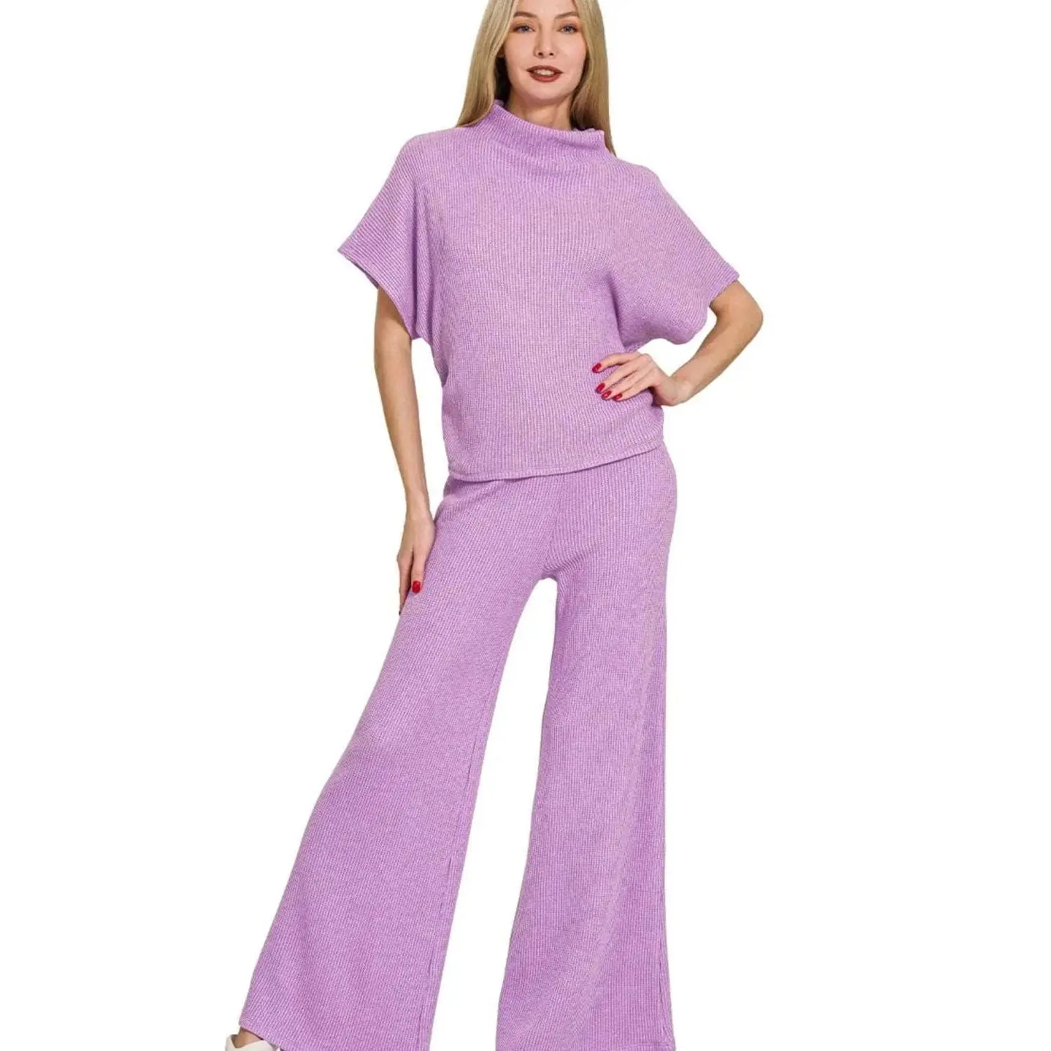 Zenana Sweater Mock Neck Top & Long Pants Set