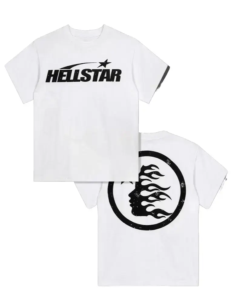 Premium 100% Cotton Unisex Rockstar Graphic Tee | Heavyweight Retro Y2K Flame Star Double-Sided T-Shirt | Classic Casual Heavy Duty Crewneck Short Sleeve, Loose Fit Men Women White Top gym apparel
