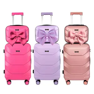 Deessera Upgraded Rose Red Carry-On Suitcase 13"+20 Set with Bow Built-In Cup Holder Hooks TSA Lock Swivel Wheels Anti-Burst Zipper Phone Holder Essential Travel Must-Have New Year Gifts