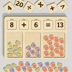 Wooden Math Arithmetic Board Tray Set, Activities Learning Counting, It Includes a Wooden Base, Numbers 1 to 20 Learn Counting Tools, Easier to Learn Arithmetic, Perfect Gift, Learning Materials, Math Learning Blocks, Math Teaching Aid