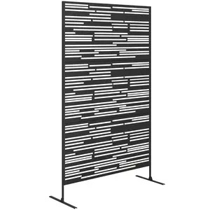 78" H x 48" W Metal Outdoor Privacy Screen – Black. Freestanding Decorative Fence for Balcony. Hollow Trellis Design + Protective Paint. Expansion Screws Included