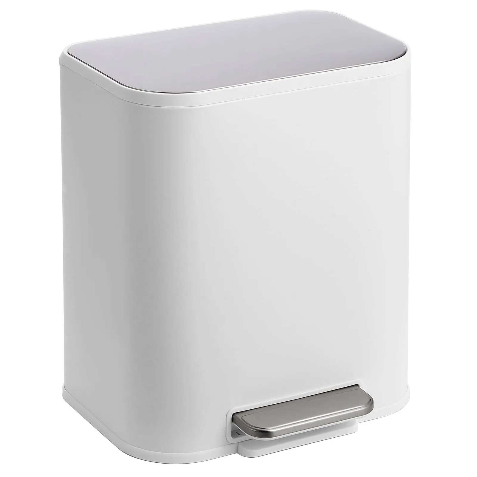 【GARVEE】- Papelera de cocina, cubeta de basura de acero inoxidable de 5.3 galones con tapa de cierre suave y cubeta interior extraíble, cubeta de basura rectangular para recámara de oficina (blanco