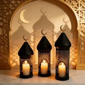 1pc Metal Candle Holder Lantern Wind Light Candle Lamp Craft Atmosphere Decor Gift Ornament Ramadan Eid Arabic Lantern Metal Lanterns