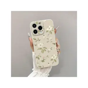 [Shockproof  Case]  Case |     Antique White Cube Fresh White Flower TPU Shockproof Full Coverage Protective Case For 6/7/8/X/Xs/Xr/Xs Max/11/12/13/14/15/16 Pro Max Suitable for Samsung S24 Plus
