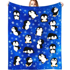 Penguin Flannel Throw Blanket Ultra Soft Cute Animal Design Perfect For Girls Room Decor Cozy Warmth All Season Use Machine Washable Durable Bed Sofa Essential