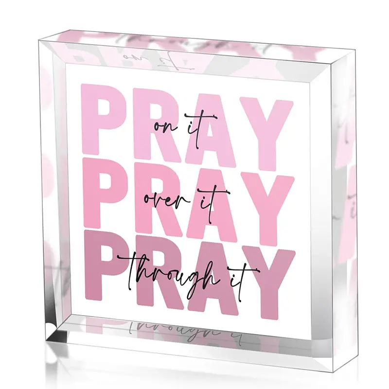 1pc Pink Acrylic Desk Sign – Christian Christmas Gift for Women | Clear Faith Acrylic Signage Plaque for Shelf, Office, Farmhouse, Home Office Decoration | Holiday Home Decor for Pastor & Friends