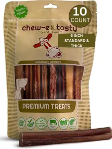CHEW-E&TASTY 6 Inch Bully Sticks for Dogs (Pack of 10) - Natural, USDA Certified & Odor Free - Made of High Protein & Low Fats Dog Bully Sticks