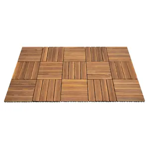 36 Pack Solid Wood Interlocking Deck Tiles Brown Larch Wood Patio Flooring for Balcony Garden Backyard Bathroom DIY Easy Install 30.3x30.3cm High-Temperature Carbonised Finish