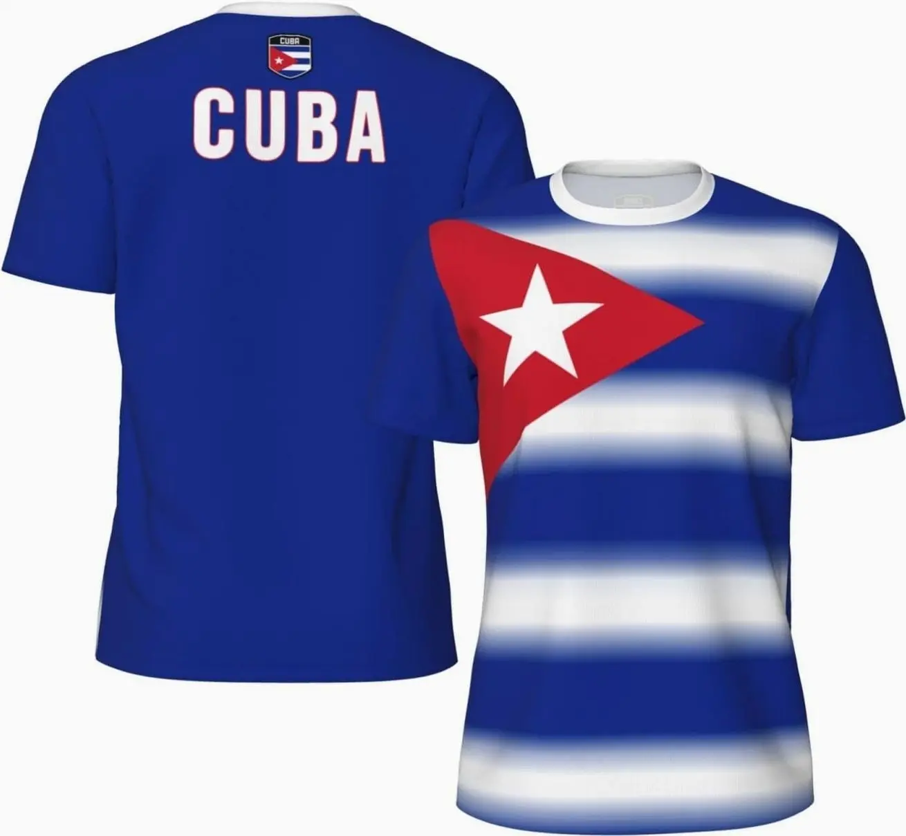 JVNE Unisex Regular Fit Polyester Jersey AOP T-Shirt - Cuba Flag Gradient Print, 3D Heat Transfer, Breathable Short Sleeve Tops, Basic Crew-V for Running, Fitness