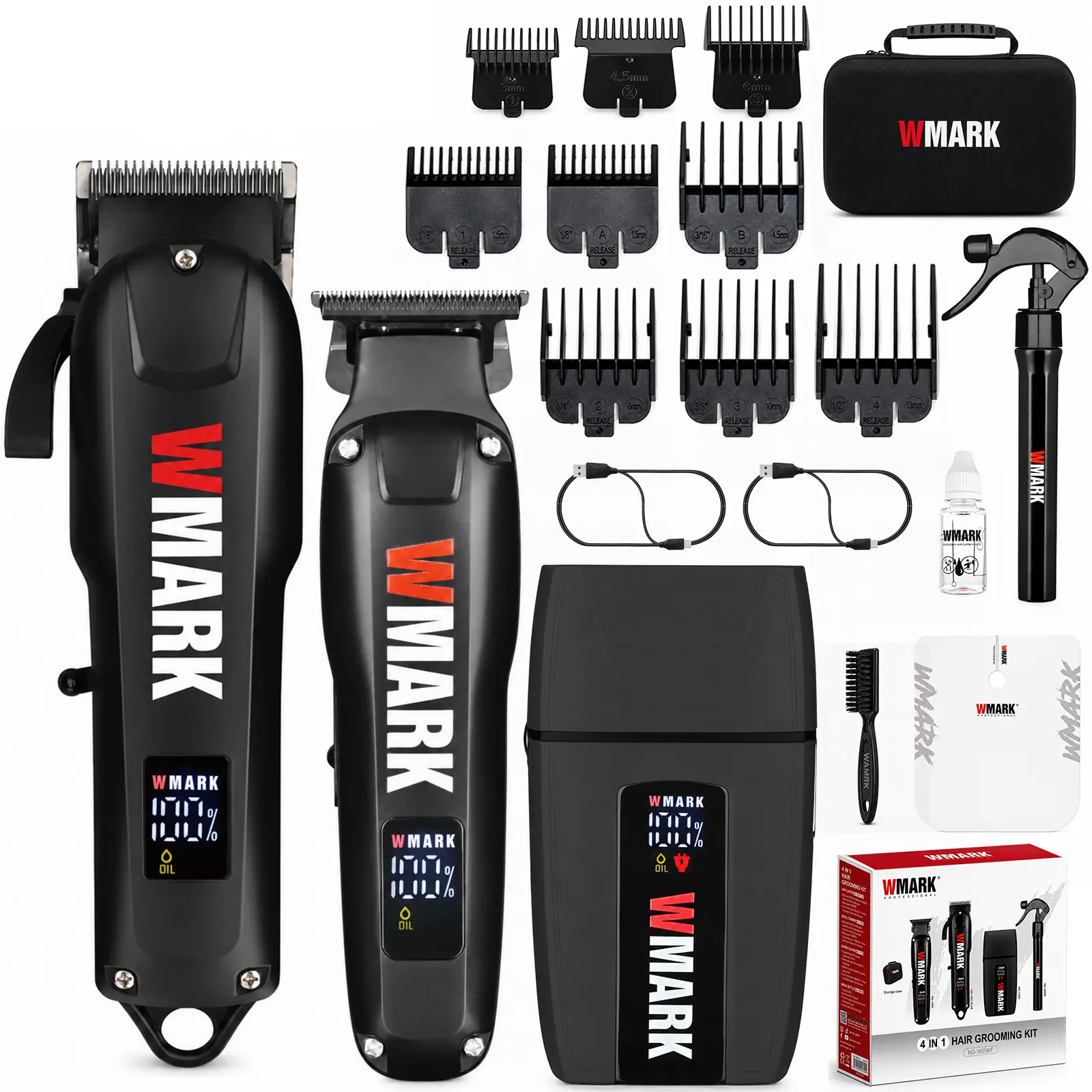 WMARK,NG-1605Kit,Cordless USB Rechargeable Hair Clipper Kit with shaver,Home Gromming Kit,Professional Hair Clipper and Trimmer and Shaver set, Shaving device,buy now,rechargeable electric hair trim kit,Cordless Electric Razor,3 in 1 hair clipper set