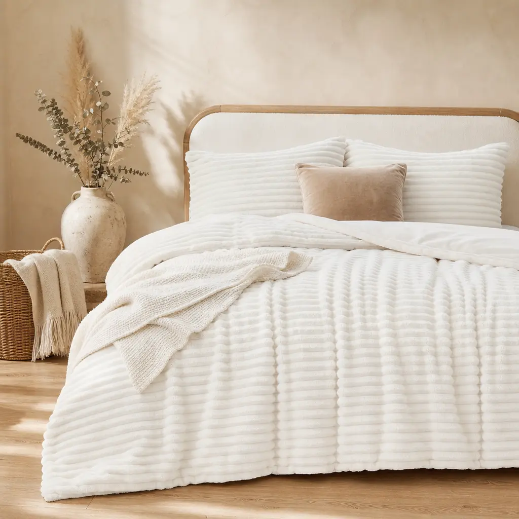 Sasttie Queen Comforter Set 3 Pieces - Super Soft Fleece Comforters Queen Size, 1 Luxury Warm Fuzzy Marshmallow Comforter with 2 Pillow Cases, Faux Fur Down Alternative Bedding Set, Cream White