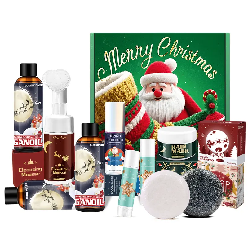 ROZINO Christmas 10-Piece Hair & Body Care Gift Set Includes Shampoo Body Wash Hair Mask & Facial Cleanser Perfect Holiday Gift