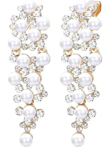 Vintage Pearl Drop Earrings for Women, Elegant Bridal Wedding Earrings with Cubic Zirconia, Luxury Dangle Earrings for Prom Party, Fashion Jewelry Gift for Bridesmaid