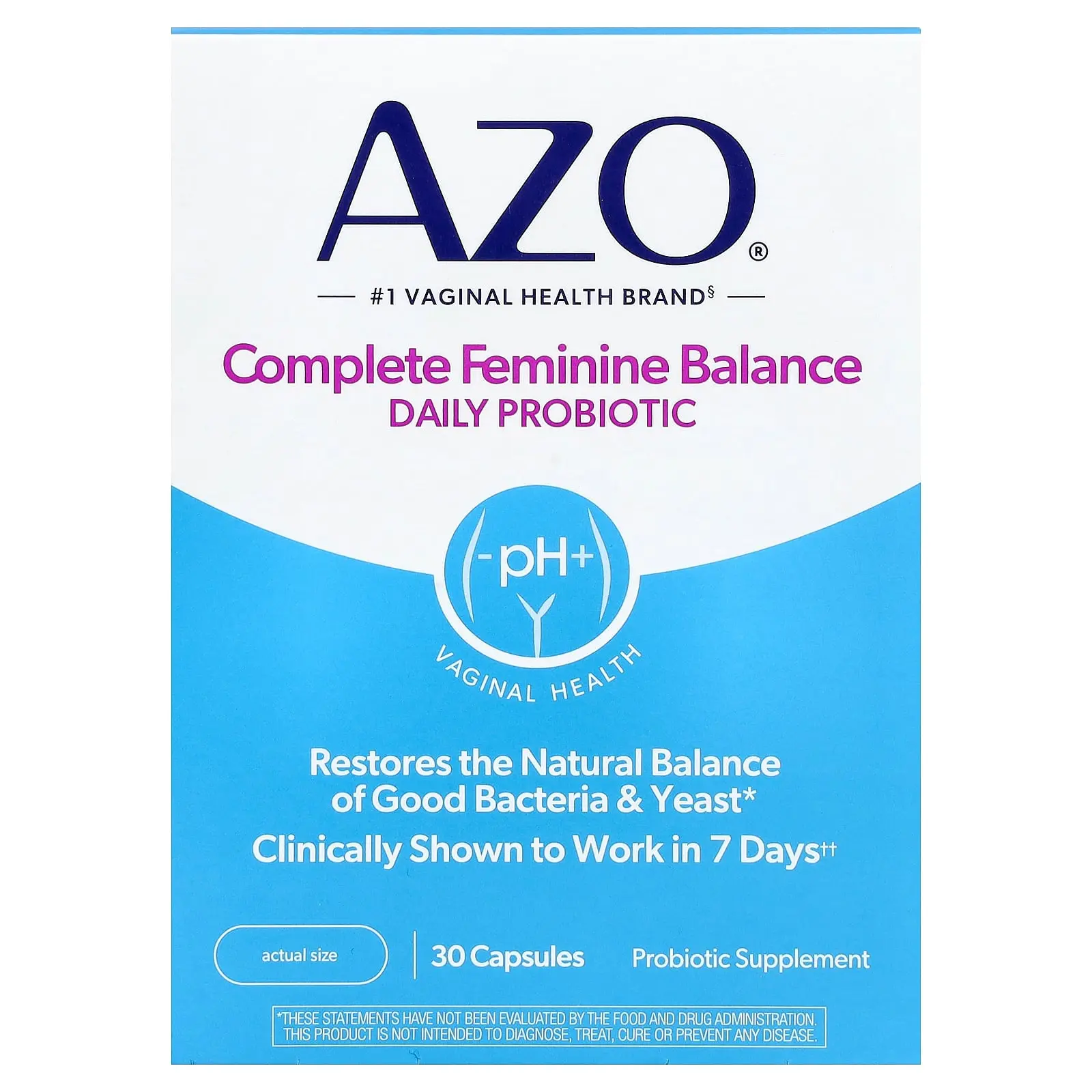 AZO Complete Feminine Balance, Daily Probiotic, 5 Billion, 30 Once Daily Capsules