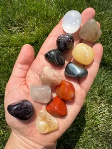 Energetic Shield Collection - Strength & Confidence Tumbled Stone Set (12 Pieces) - Selenite, Rutilated Quartz, Orange Calcite, Amethyst, Clear Quartz, Hematite, Red Jasper, Black Tourmaline, Garnet, Carnelian, Sunstone, Citrine (Treated)