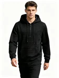Men's Half-Zip Oversized-Fit Waffle Hoodie Sweatshirt,Loose Hoodie,Light Weight Sport Sweatshirts,Casual Long Sleeve Pullover with Pockets